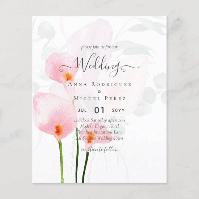 LeahG Pink Calla Lily Floral Wedding Invite allin1 Flyer (Vorne)