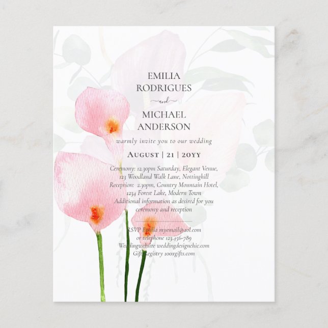 LeahG Pink Calla Lily Floral Wedding Invite allin1 Flyer (Vorne)