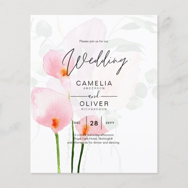 LeahG Pink Calla Lily Floral Wedding Invite allin1 Flyer (Vorne)
