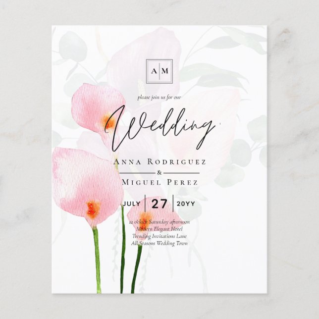 LeahG Pink Calla Lily Floral Wedding Invite allin1 Flyer (Vorne)