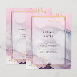 LeahG Pink Lila Lavender Gold INK Wedding INVITE