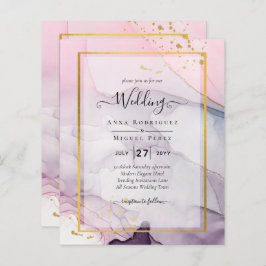 LeahG Pink Lila Lavender Gold INK Wedding INVITE