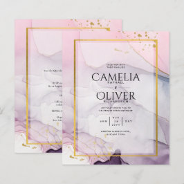 LeahG Pink Lila Lavender Gold INK Wedding INVITE