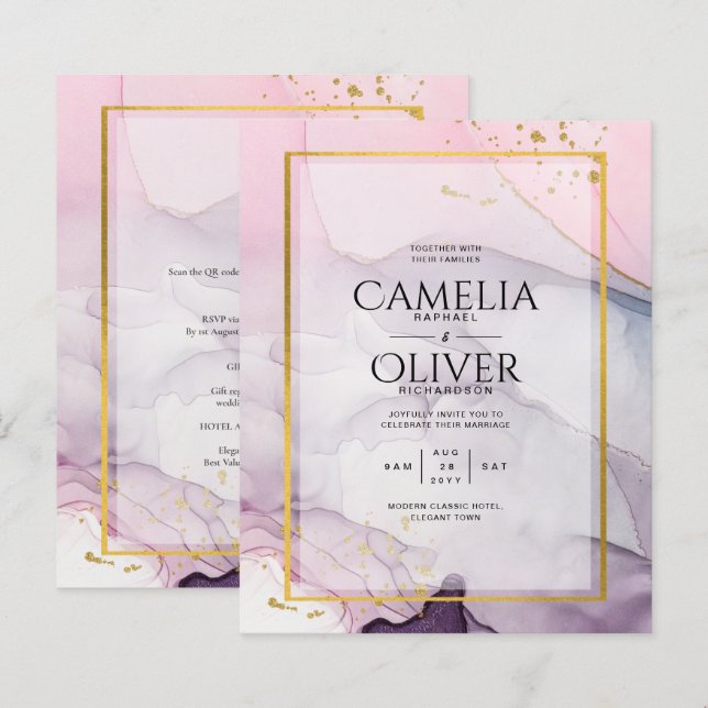 LeahG Pink Lila Lavender Gold INK Wedding INVITE (Vorne/Hinten)