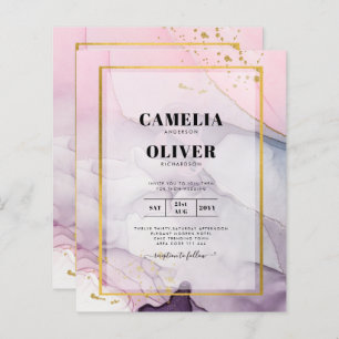 LeahG Pink Lila Lavender Gold INK Wedding INVITE