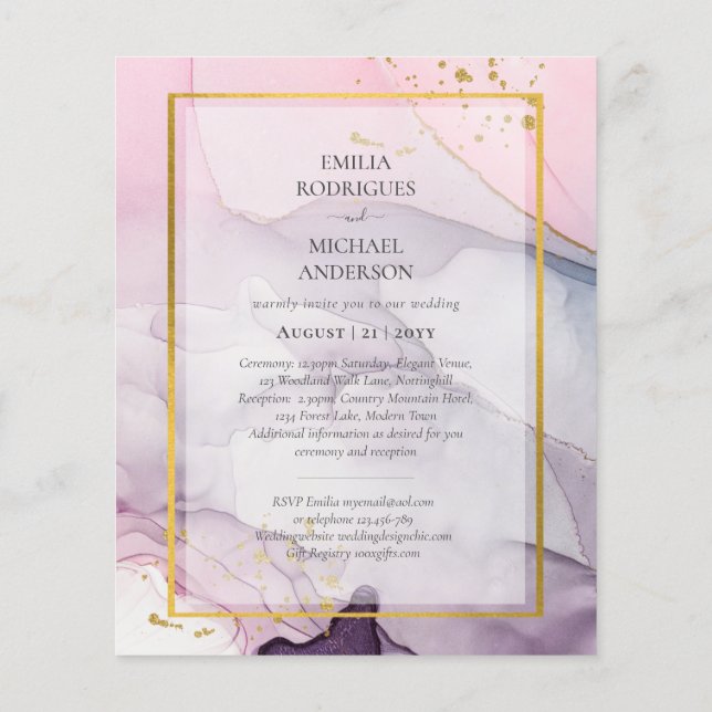 LeahG Pink Lila Lavender Gold INK Wedding INVITE Flyer (Hinten)