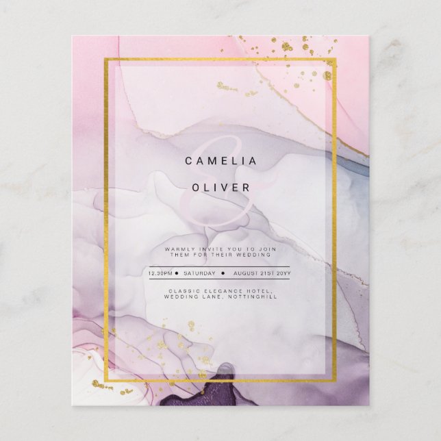 LeahG Pink Lila Lavender Gold INK Wedding INVITE Flyer (Vorne)
