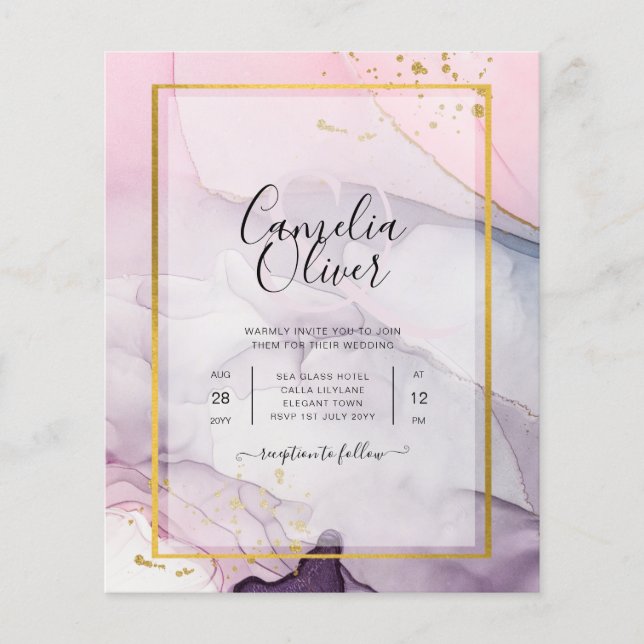 LeahG Pink Lila Lavender Gold INK Wedding INVITE Flyer (Vorne)