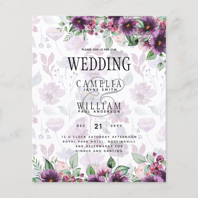 LeahG Plum Lila Berry Floral Wedding Winter Flyer (Vorne)