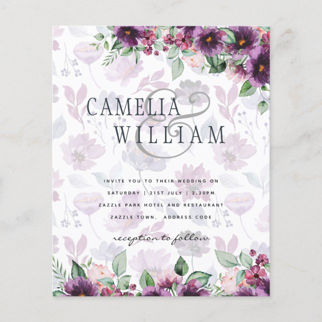LeahG Plum Lila Berry Floral Wedding Winter Flyer (Vorne)