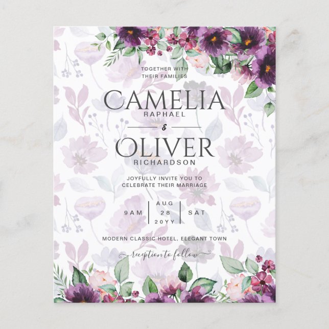 LeahG Plum Lila Berry Floral Wedding Winter Flyer (Vorne)