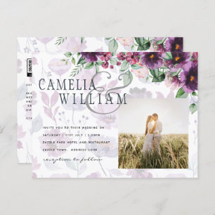 LeahG Plum Lila Berry Floral Wedding Winter Postkarte