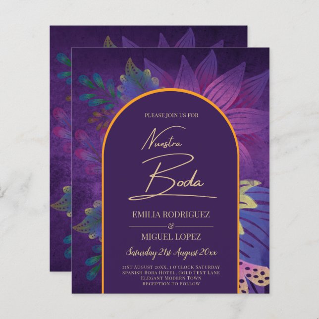 LeahG Plum Lila Gold JEWEL TONES Wedding INVITE (Vorne/Hinten)