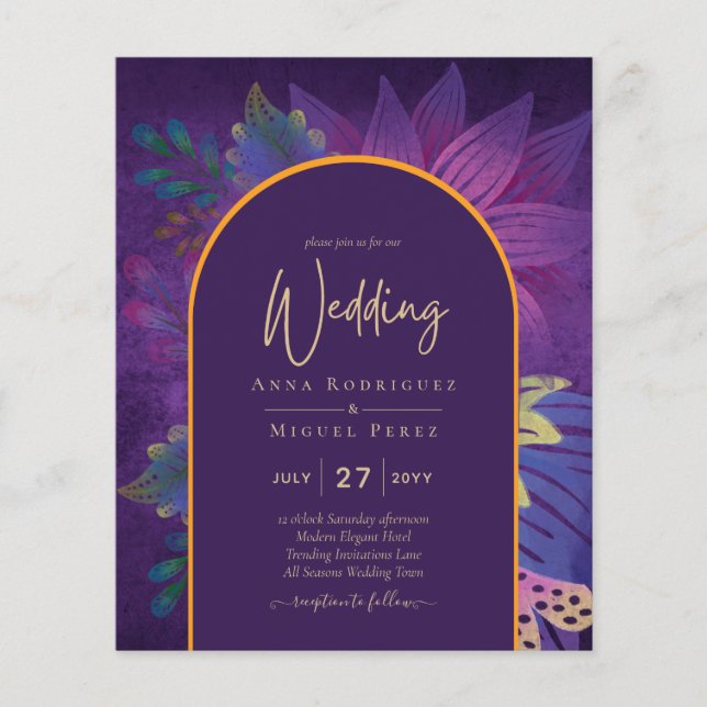 LeahG Plum Lila Gold JEWEL TONES Wedding INVITE (Vorderseite)
