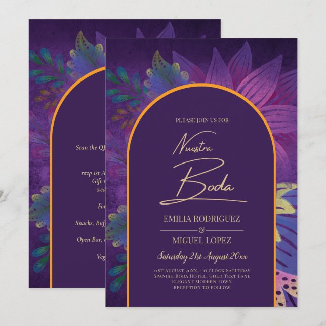 LeahG Plum Lila Gold JEWEL TONES Wedding INVITE Einladung (Vorne/Hinten)