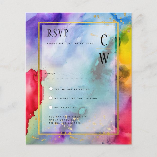 LeahG Rainbow Pride Alcohol Ink Weddin RSVPg (Vorderseite)