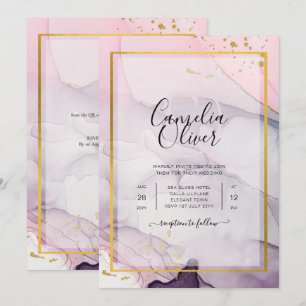 LeahG Rosa Lila Lavendel Gold Tinte Hochzeitseinla Einladung