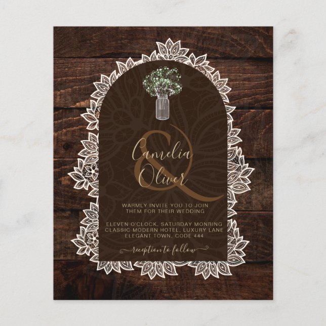 LeahG Rustic Lace Gypsophila Wood Wedding INVITE Flyer (Vorne)