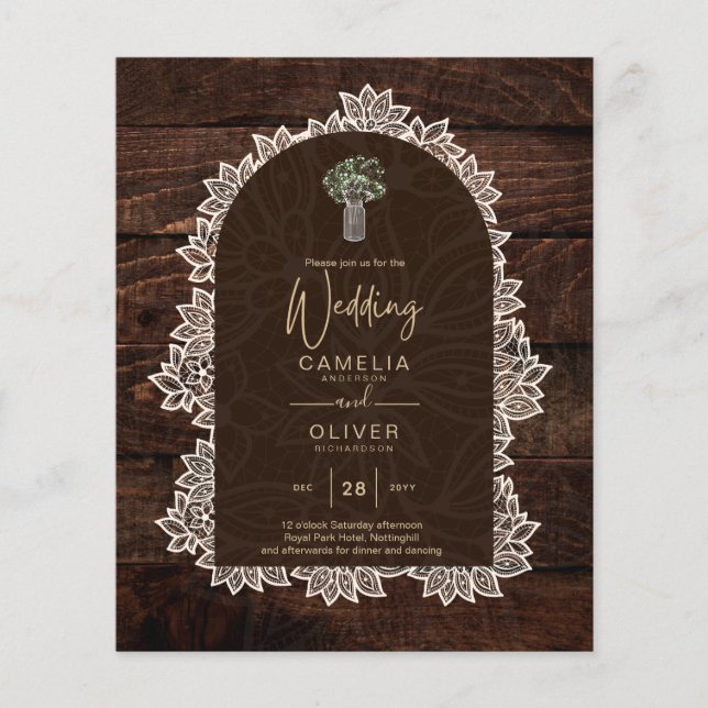LeahG Rustic Lace Gypsophila Wood Wedding INVITE Flyer (Vorne)