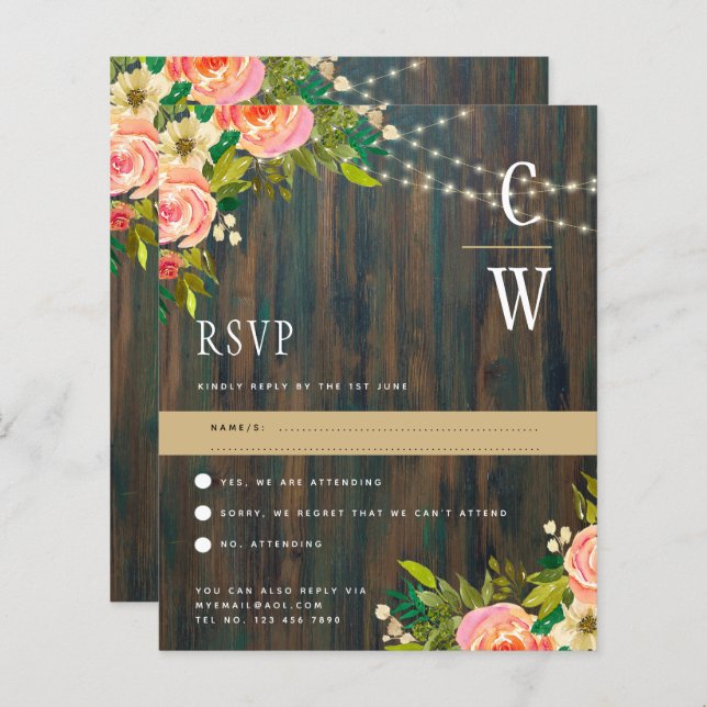 LeahG Rustic Wood Peach Coral Floral Wedding (Vorne/Hinten)