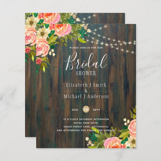 LeahG Rustic Wood Peach Coral Floral Wedding (Vorne/Hinten)