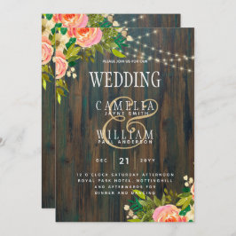 LeahG Rustic Wood Peach Coral Floral Wedding Einladung