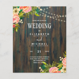 LeahG Rustic Wood Peach Coral Floral Wedding Flyer