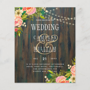 LeahG Rustic Wood Peach Coral Floral Wedding Flyer