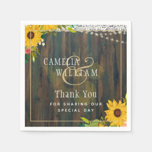 LeahG Rustikale Sonnenblumen Lights Wood Wedding Serviette