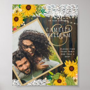 LeahG Rustikale Sonnenblumen Spitze PHOTO Hochzeit Poster