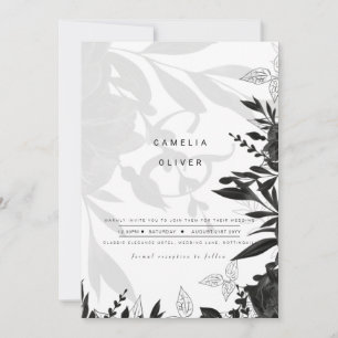 LeahG Schwarz-weiße Rose Hochzeitbudget Einladung
