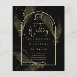 LeahG Schwarze Goldene Blätter Moderne Hochzeit EI Flyer