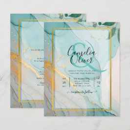 LeahG Sea Glass Aquamarin Gold INK Wedding INVITE