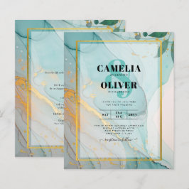 LeahG Sea Glass Aquamarin Gold INK Wedding INVITE