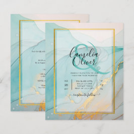 LeahG Sea Glass Aquamarin Gold INK Wedding INVITE