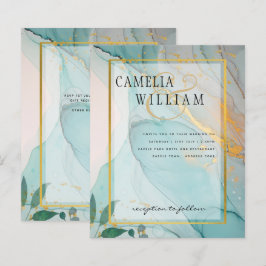 LeahG Sea Glass Aquamarin Gold INK Wedding INVITE