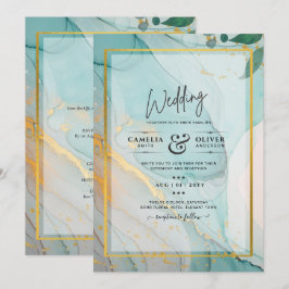 LeahG Sea Glass Aquamarin Gold INK Wedding INVITE Einladung