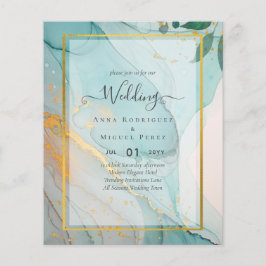 LeahG Sea Glass Aquamarin Gold INK Wedding INVITE Flyer