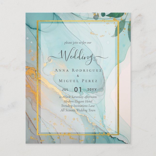 LeahG Sea Glass Aquamarin Gold INK Wedding INVITE Flyer (Vorne)