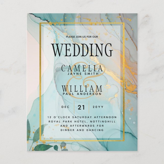 LeahG Sea Glass Aquamarin Gold INK Wedding INVITE Flyer (Vorne)