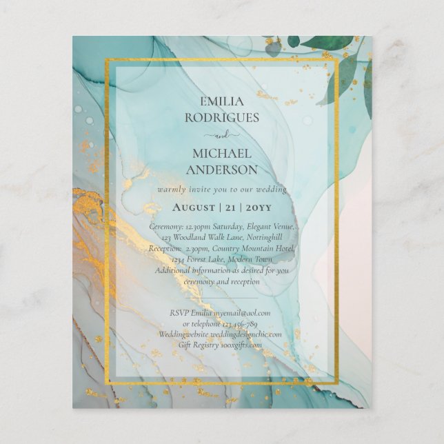 LeahG Sea Glass Aquamarin Gold INK Wedding INVITE Flyer (Hinten)
