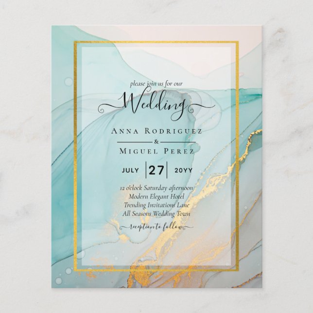 LeahG Sea Glass Aquamarin Gold INK Wedding INVITE Flyer (Vorne)