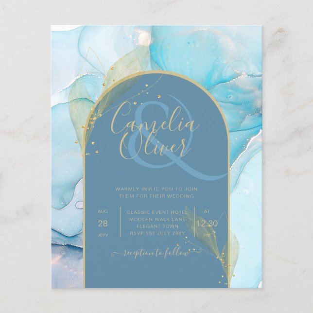 LeahG Sea Glass Gold Ink Aqua Blue Wedding INVITE Flyer (Vorne)