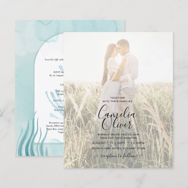 LeahG Sea Glass Ocean Coral Türkis Blue INVITE (Vorne/Hinten)