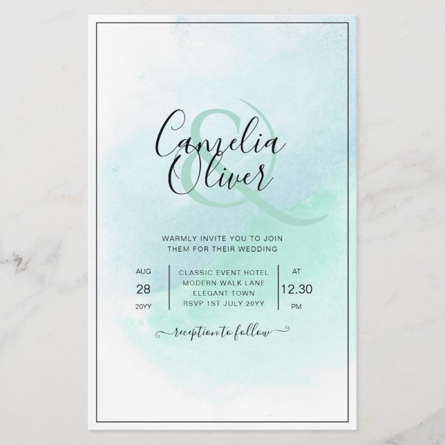 LeahG Sea Glass Türkis Aquamarin Blue Wedding INVI Flyer (Vorne)