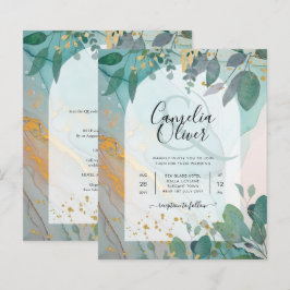 LeahG Seaglass Ink Aquamarin Gold Greenery Wedding