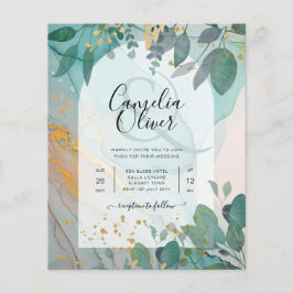 LeahG Seaglass Ink Aquamarin Gold Greenery Wedding Flyer