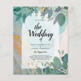 LeahG Seaglass Ink Aquamarin Gold Greenery Wedding Flyer