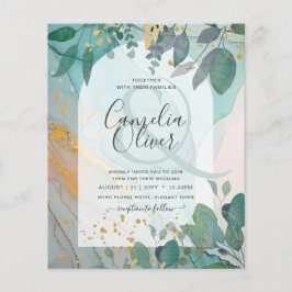 LeahG Seaglass Ink Aquamarin Gold Greenery Wedding Flyer