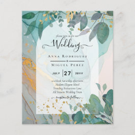 LeahG Seaglass Ink Aquamarin Gold Greenery Wedding Flyer